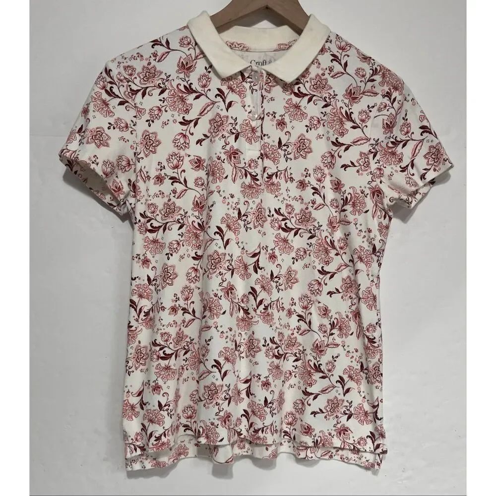 Croft & Barrow Polo Shirt Cranberry Floral Print Size S